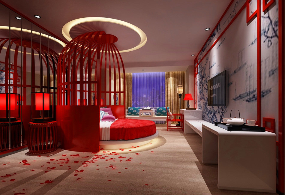 鄭州花知雨情侶主題酒店裝修設計效果圖