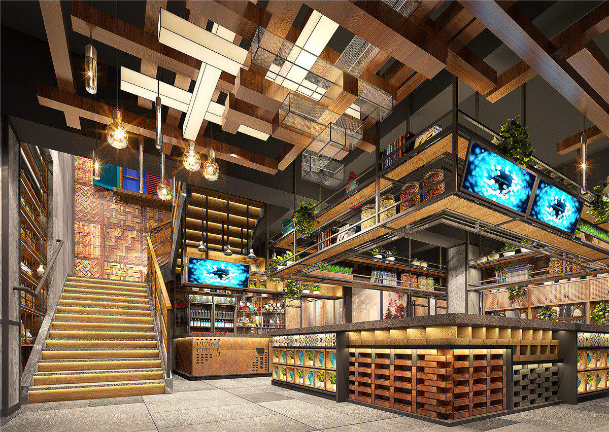 鄭州彭廚湘菜館總店裝修設(shè)計公司案例