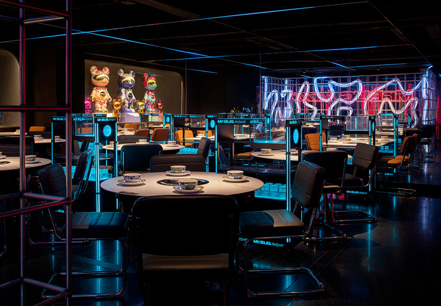 時尚潮酷賽博朋克風(fēng)牛蛙火鍋店裝修設(shè)計方案(圖1)